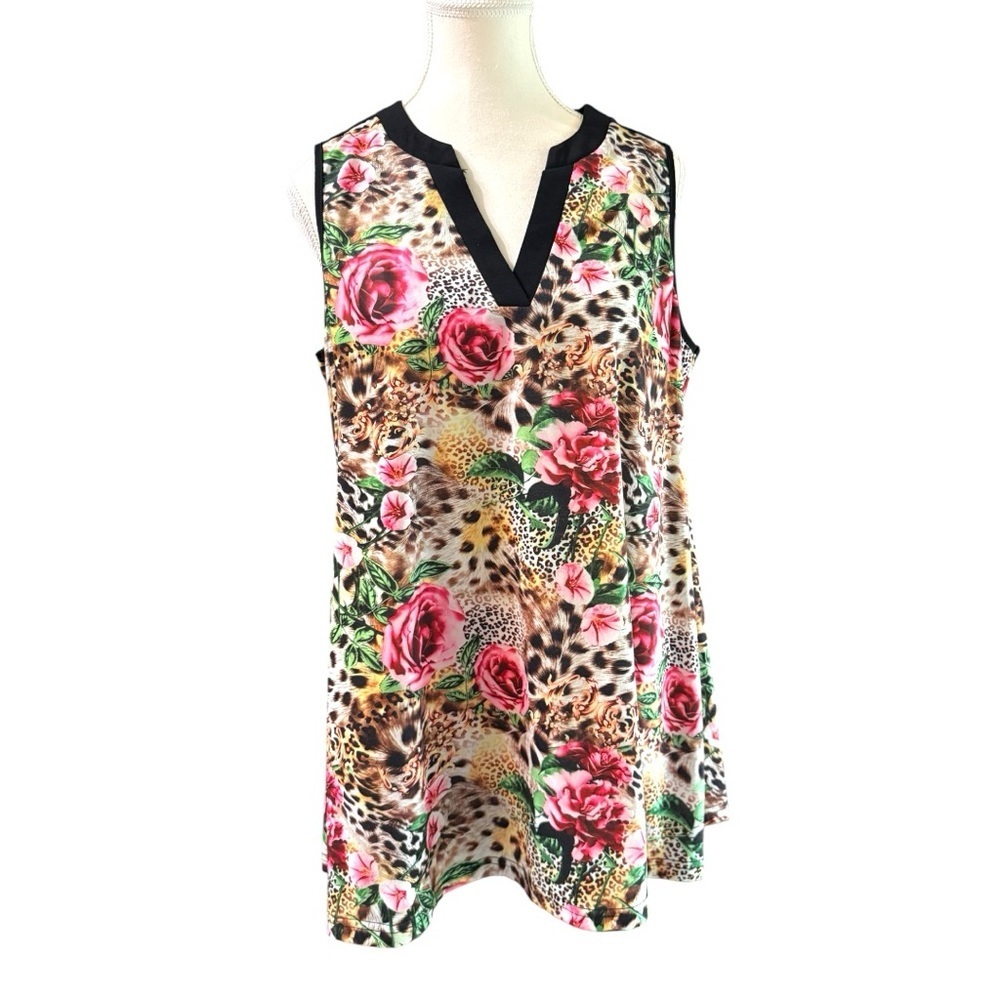 Southern Stitch XL Sleeveless Leopard & Floral Print Blouse